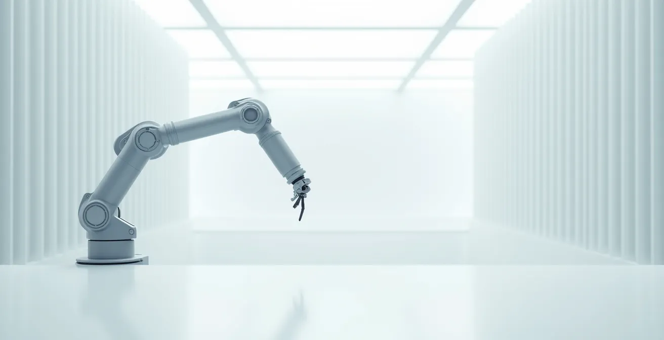 Wide angle view of modern pharmacy automation systems in clean clinical environment